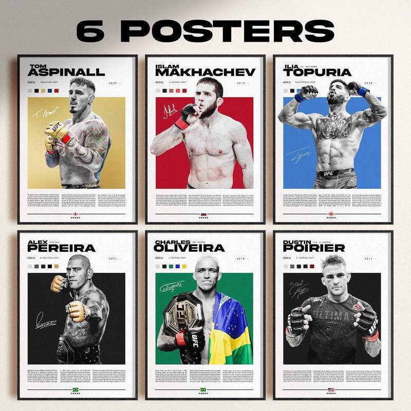UFC MMA Fighter Signature Poster Set Tom Aspinall Islam Makhachev Ilia Topuria Alex Pereira Charles 