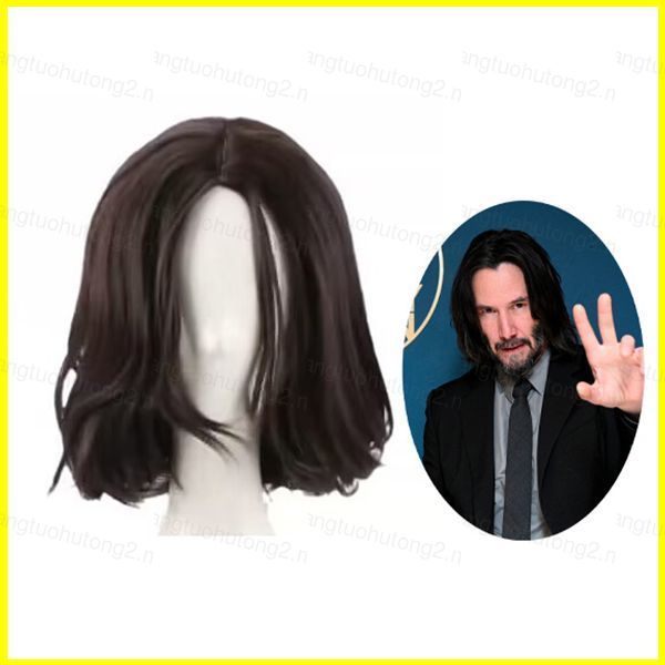 HT2 John Wick Chương 4 John Wick Cosplay Tóc Giả Nâu Đen Ngắn Xoăn Tóc Halloween Tiệc Cosplay Trang 