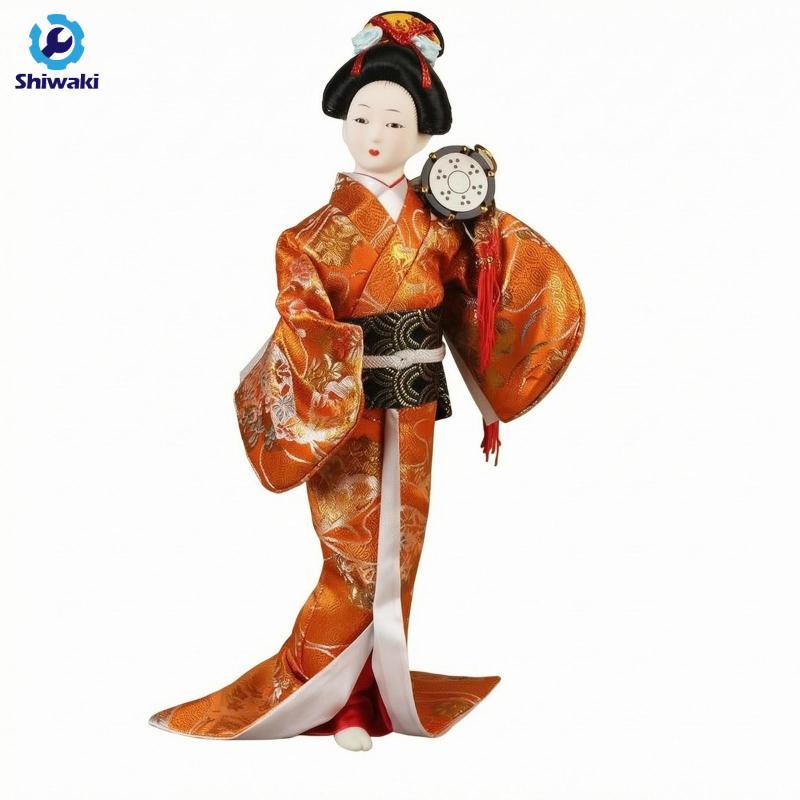 SiaBiced Geisha Doll Hand-Crafted Geisha Bức tượng Kimono truyền thống Nhật Bản-Clad