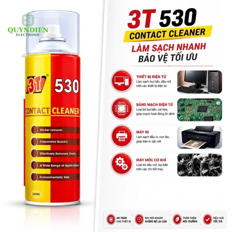 Vệ Sinh Bo Mạch Điện Tử 3T 530 Làm Sạch Nhanh 550ML - Dung Dịch Vệ Sinh Mạch Điện Tử Bay Hơi Nhanh