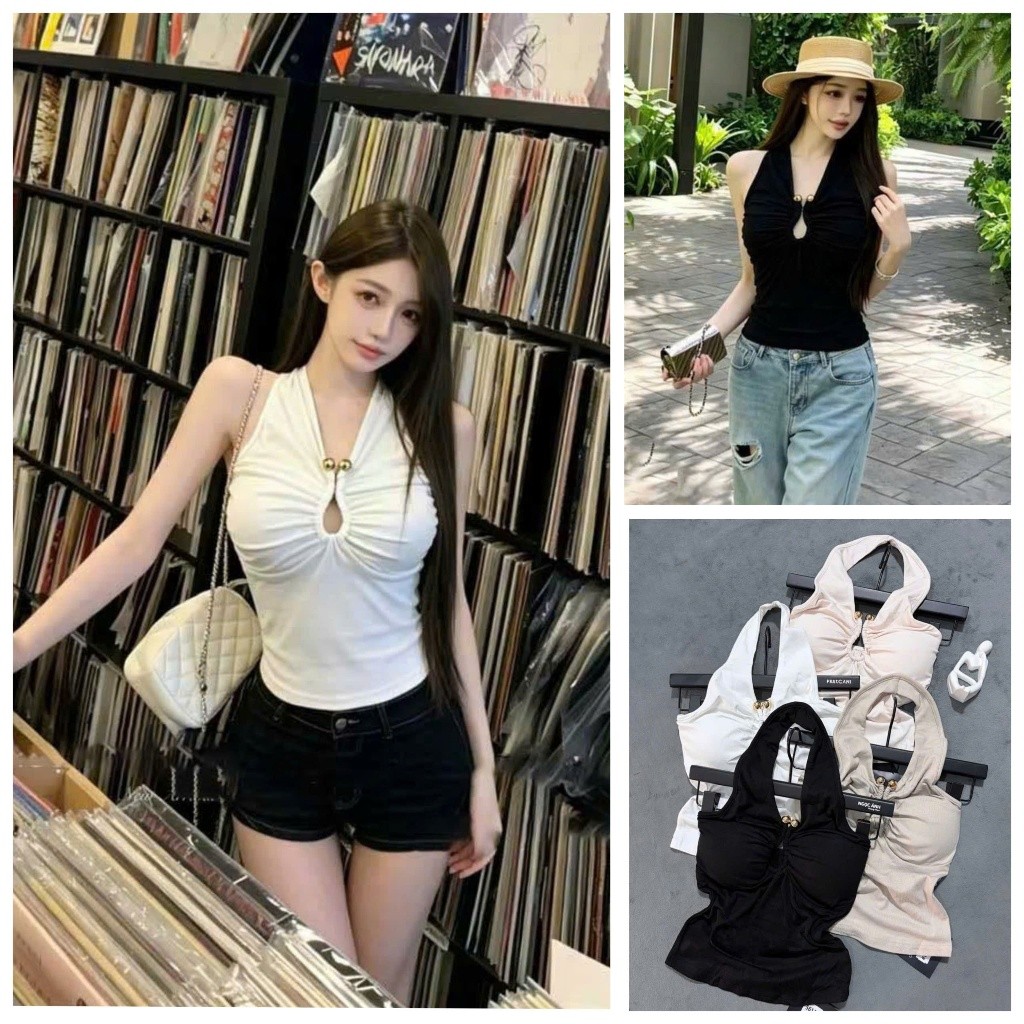 [Follow shop nhận mã 10k] Áo thun yếm rúm khuy vàng Gigi Closet AP1070