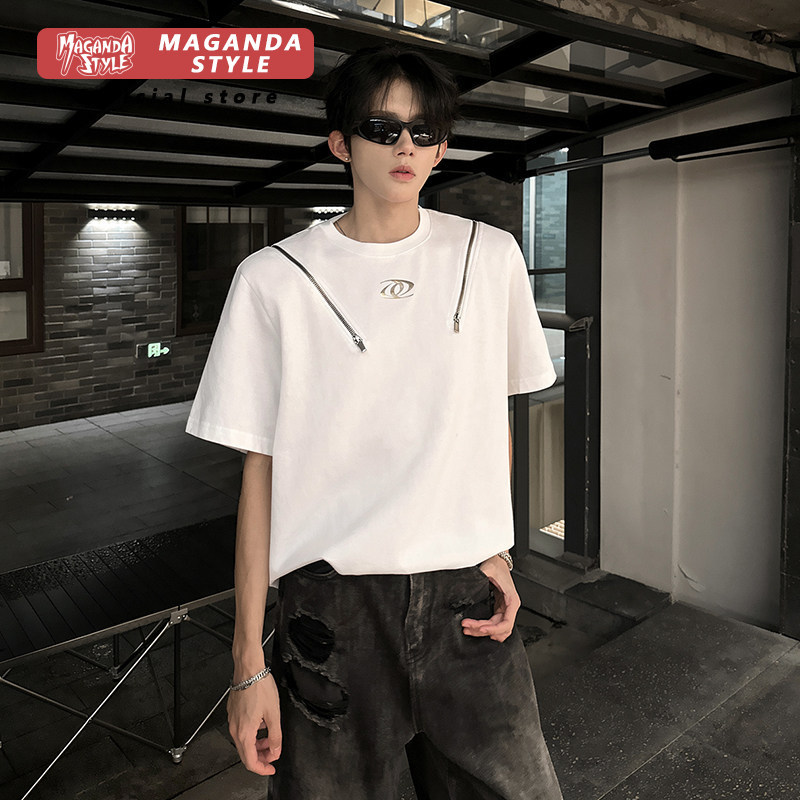 Áo Thun Nam Top Niche Sense Miếng Lót Vai Mùa Hè Nặng Rời Cao Cấp Sense Ruffian Tay