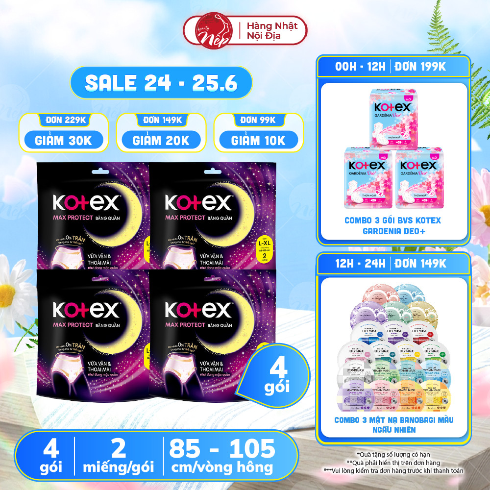 Combo BVS Kotex Ban Đêm dạng quần cỡ M/L//XL 2 miếng - 5 miếng - Nepbeauty