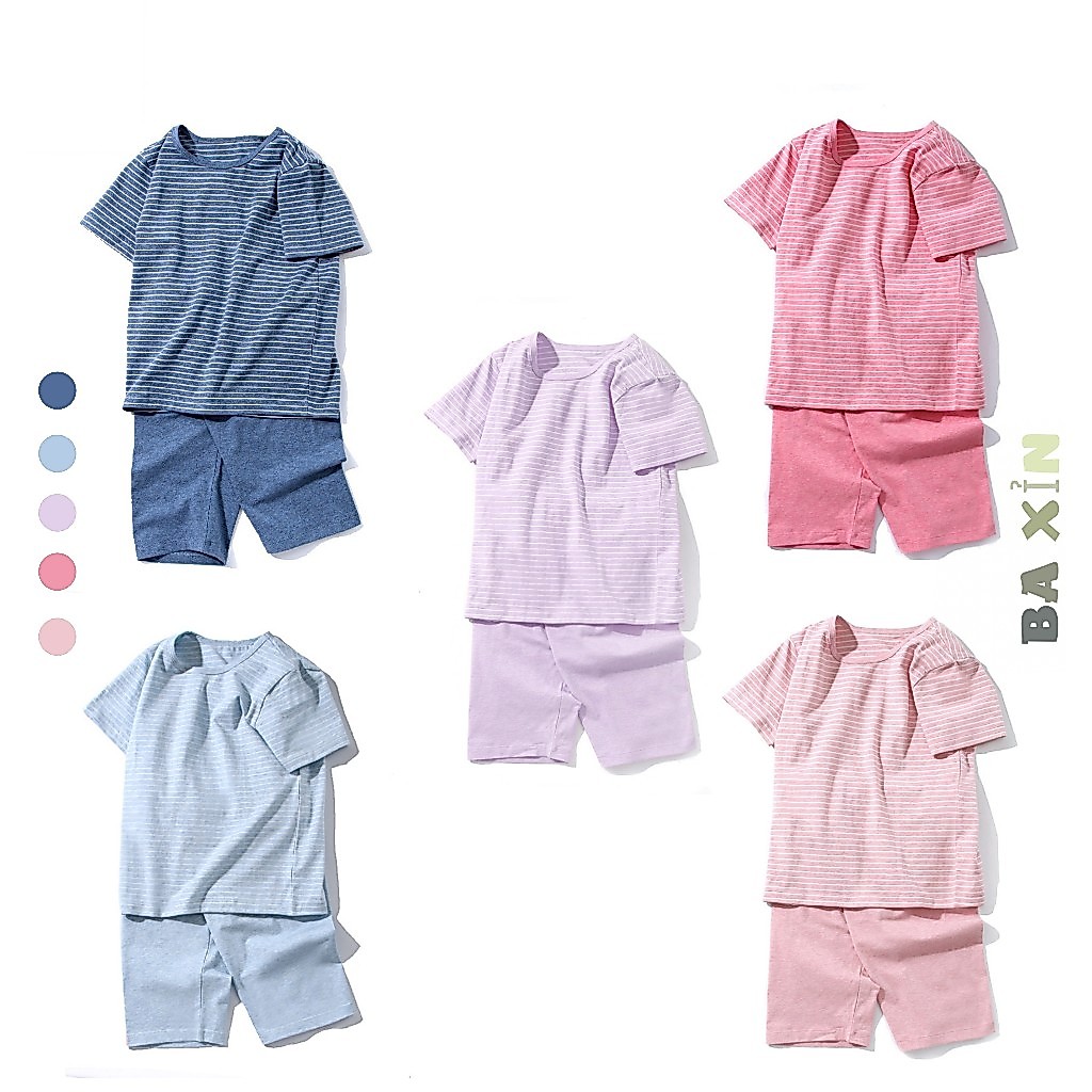 (9-50kg)Đồ bộ quần áo cộc tay mặc nhà mùa hè 95% COTTON 5% SPANDEX KHÔNG RA MÀU cho bé trai bé gái M