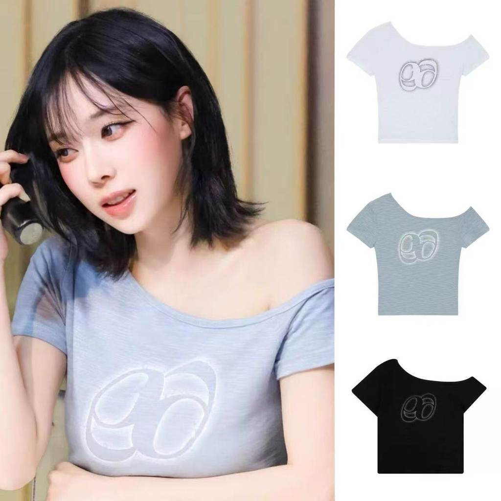 BGXX Spot Goods Kim Min-jeong's same style from Korea ason Gradient print slim-fit short-sleeve off-