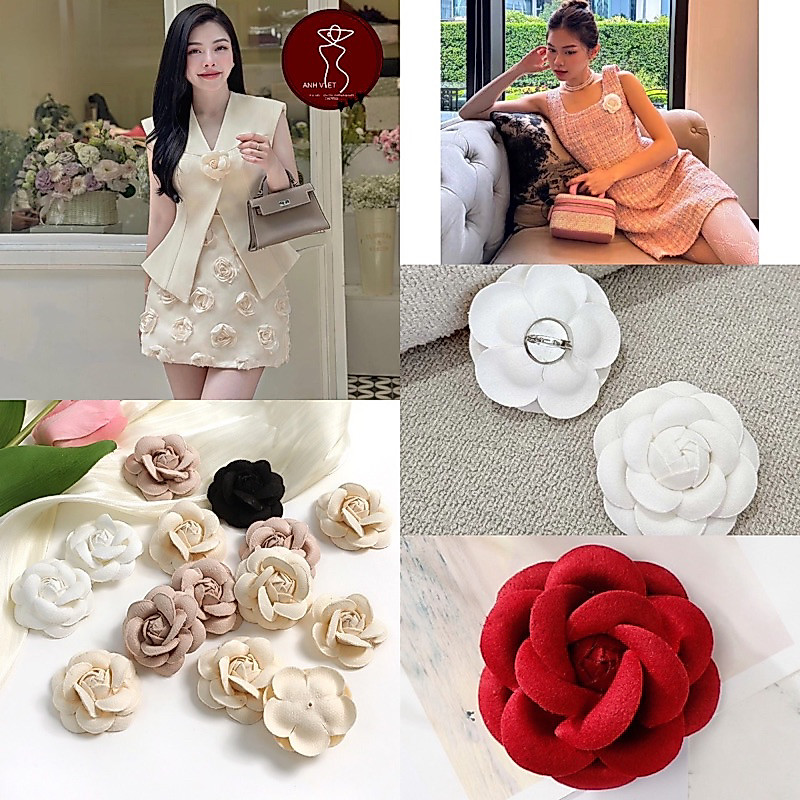 Combo 3 Hoa trà dạ cài áo bản 6,5cm