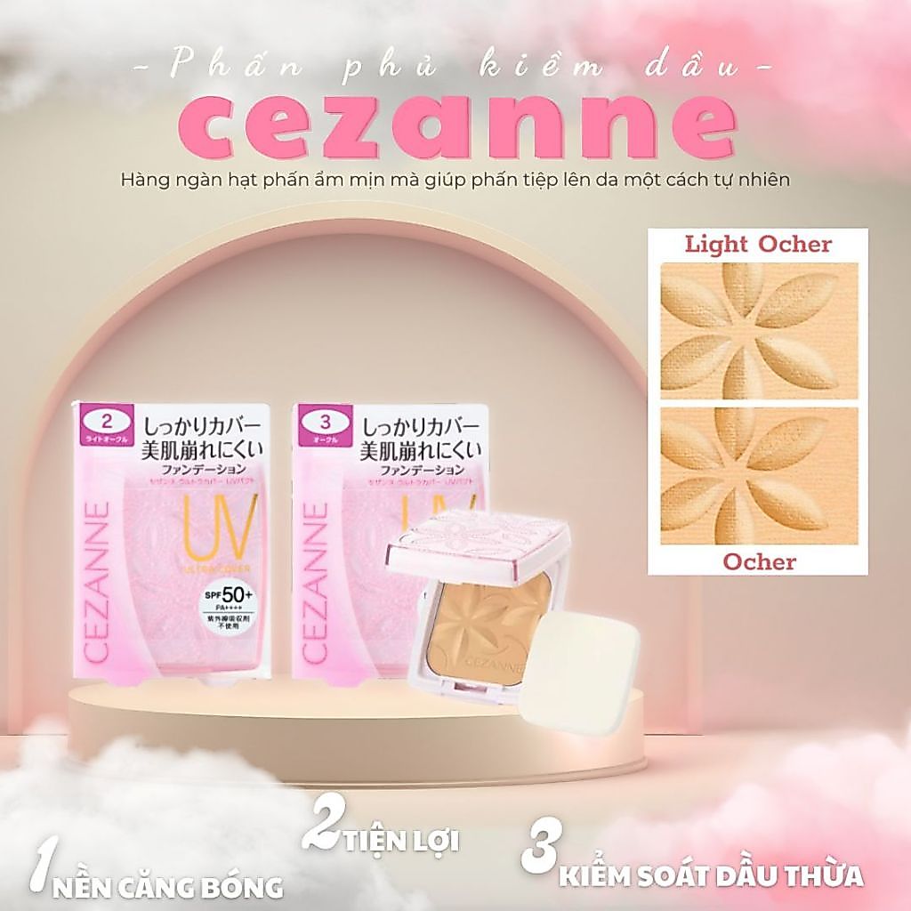 Phấn phủ kiềm dầu Cezanne che khuyết điểm chống nắng + lõi phấn thay (02,03)