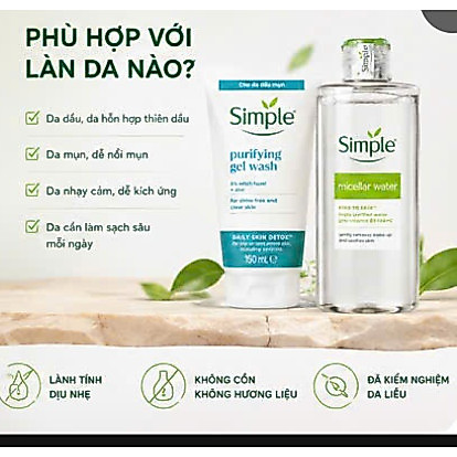 Srm Simple purifying gel wash 150ml + tẩy Trang 200ml