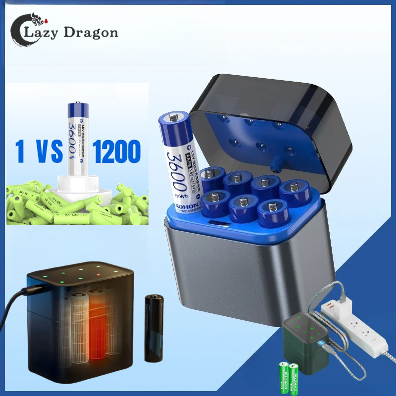 Hộp sạc AA / AAA 8 khe cắm có bộ sạc thông minh với pin Lithium 1,5V 4255mWh / 3400mWh – Bộ sạc pin 