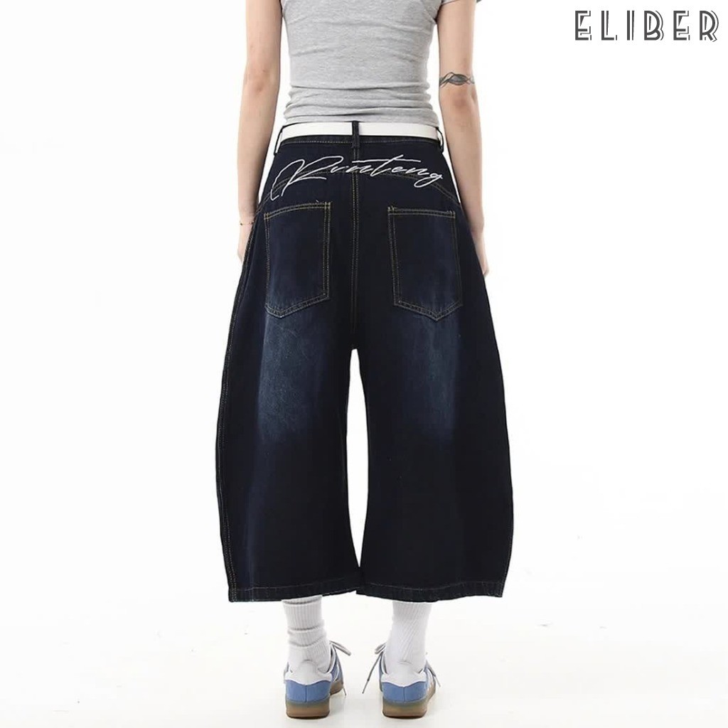 ELIBER- SẴN HÀNG - Quần Jeans Nữ 7 Phần Ống Rộng - Kiểu Retro Mỹ - Dáng Lưỡi Liềm Thoáng Mát