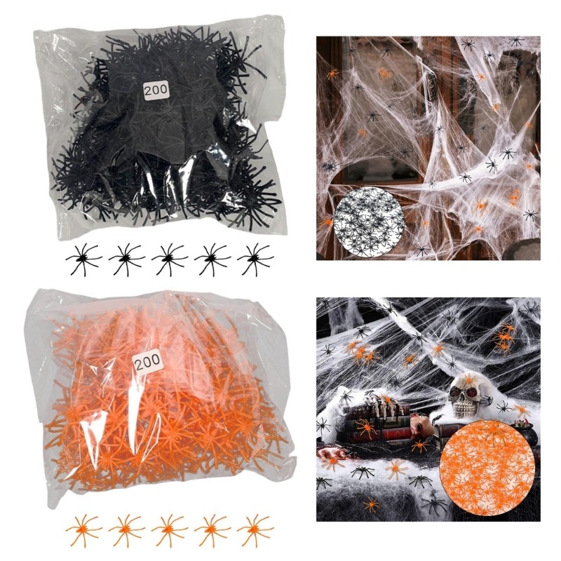 YU Halloween Trang Trí Tiệc 200 Chiếc Nhện Nhựa Đáng Sợ Eerie Bộ Bánh Xích