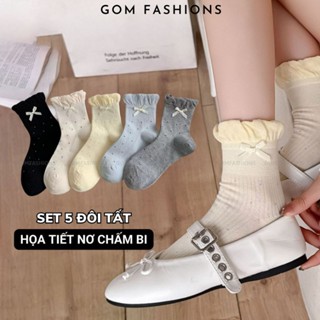  Set 5 đôi tất lolita phối nơ GOMTAT vớ nữ phối nơ họa tiết chấm bi phong cách Hàn Quốc hot trend - ZFK-B011-CB5 