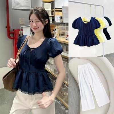 Set Bigsize Nữ (CÓ LẺ ÁO/QUẦN) Áo Babydoll Vạt Xòe Viền Ren Kèm Quần Suông Ống Rộng A304+Q558