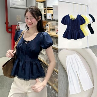  Set Bigsize Nữ  CÓ LẺ ÁO QUẦN  Áo Babydoll Vạt Xòe Viền Ren Kèm Quần Suông Ống Rộng A304+Q558 