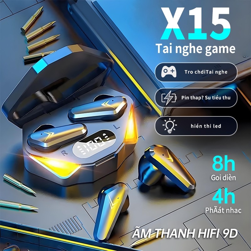 Tai nghe không dây Bluetooth X15 Tws, Tai nghe chơi game có micrô tích hợp