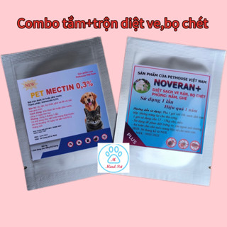(Mua 5 tặng 1) Combo bột tắm NOVERAN (15kg) và trộn TĂ Petmectin diệt ve,rận, bọ chét chó mèo