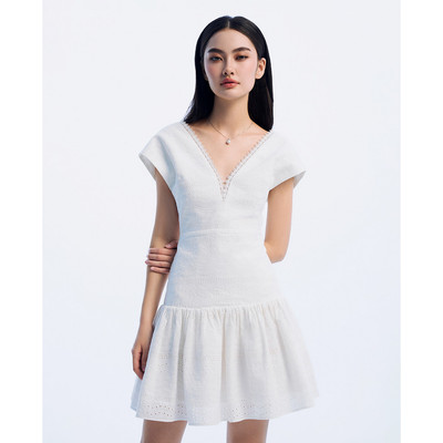 GIGI - Đầm xếp li mini cổ V tay ngắn hiện đại_G2102D245108-00