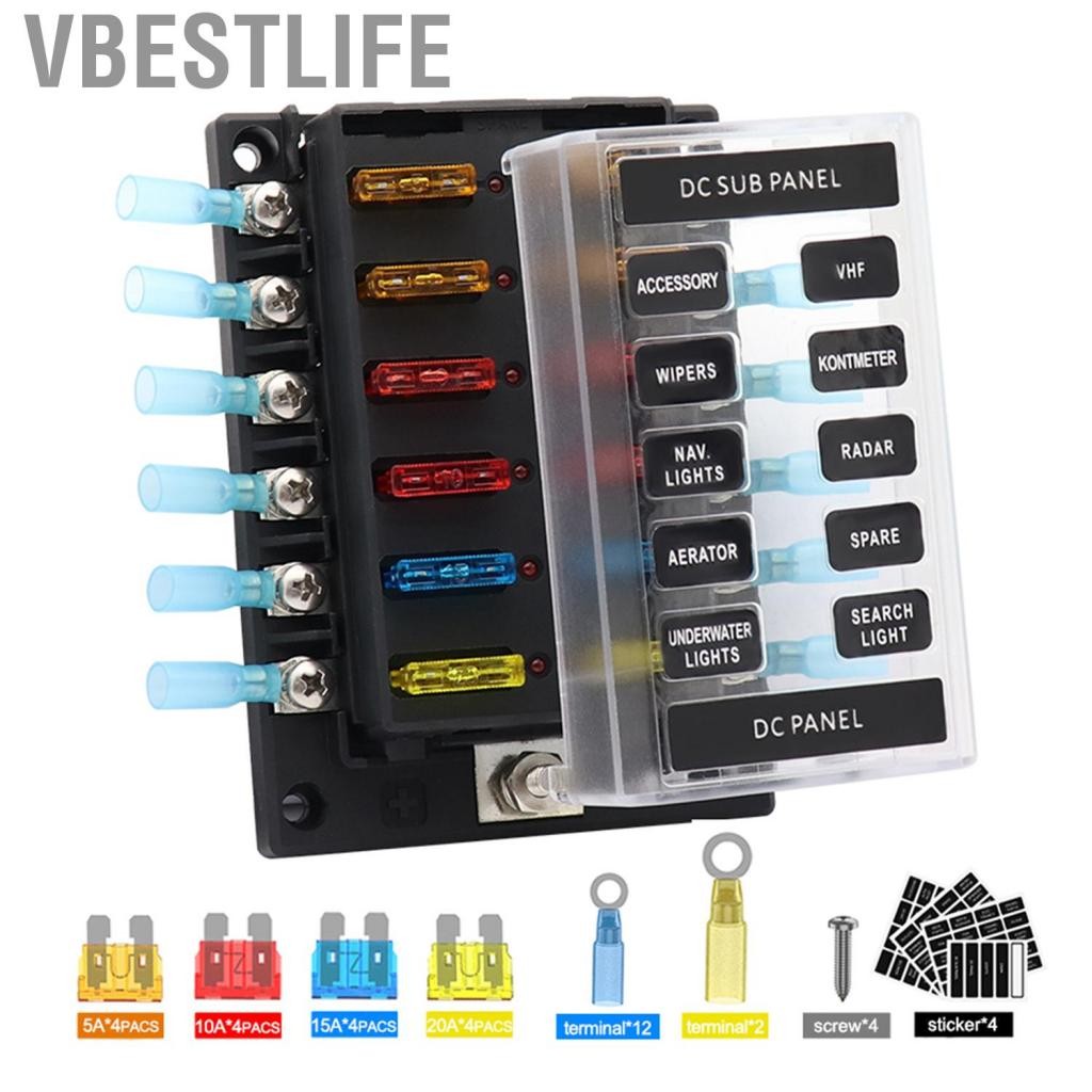 VBESTLIFE 12 WAY FUSE BOCK BLOWNTER MILLEC Circuit Nut Terminal Tăng dương/Thanh xe buýt âm 5A 10A 1