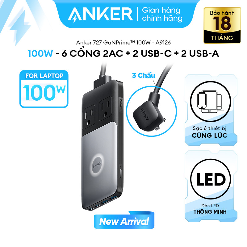 [SVIP] Trạm sạc Anker 727 GaNPrime 100W 2 cổng USB-C, 2 cổng USB-A và 2 ổ cắm AC sạc cùng lúc 6 thiế