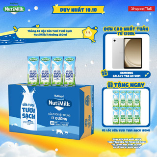 Thùng 48 Hộp Sữa Tươi Tươi Sạch NutiMilk Ít Đường 180ml