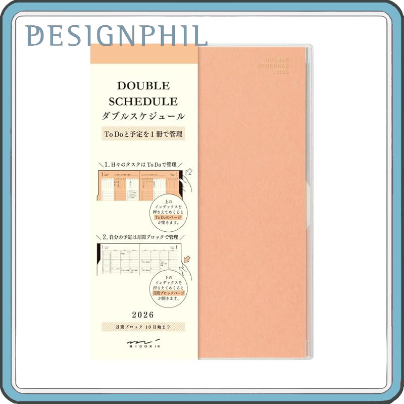 Midori Double Schedule Planner 2026 B6 Monthly To Do Orange & Blue (Starts October 2025)