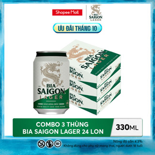 Nồng Độ Cồn 4.3% - Combo 3 Thùng 24 Lon Bia Saigon Lager 330ml