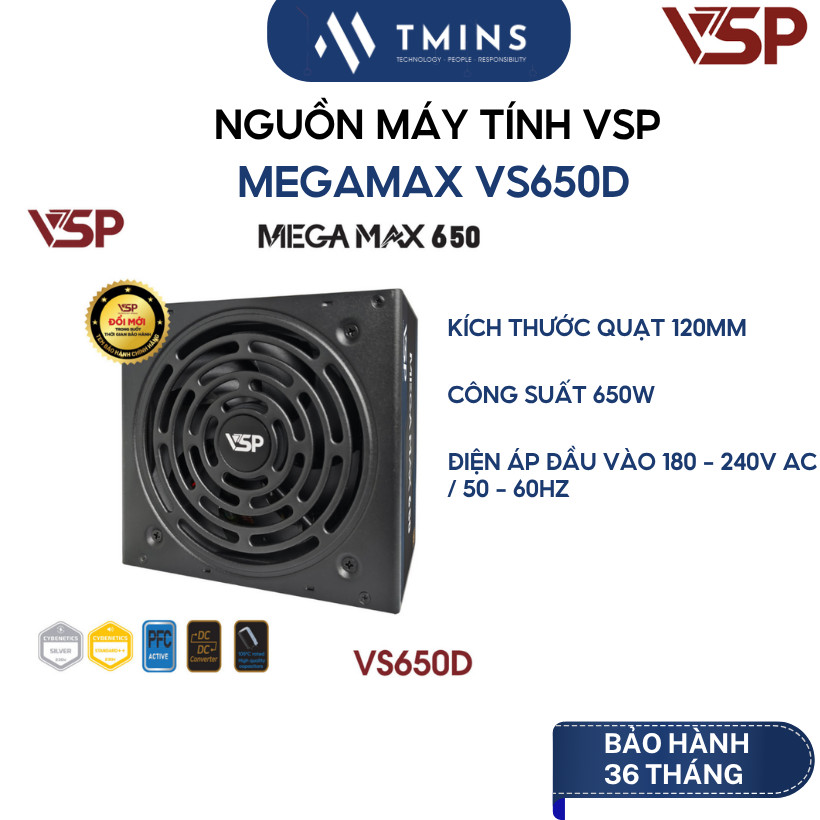 Nguồn máy tính VSP MEGAMAX VS650D (650W/ Non Modular/ ATX) - Hàng chính hãng