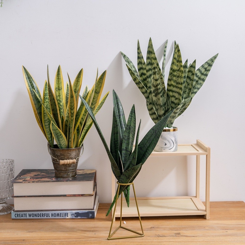 ⚡WDFU⚡Artificial Snake Plant Vibrant Green Leaves For Bathroom No Watering Required