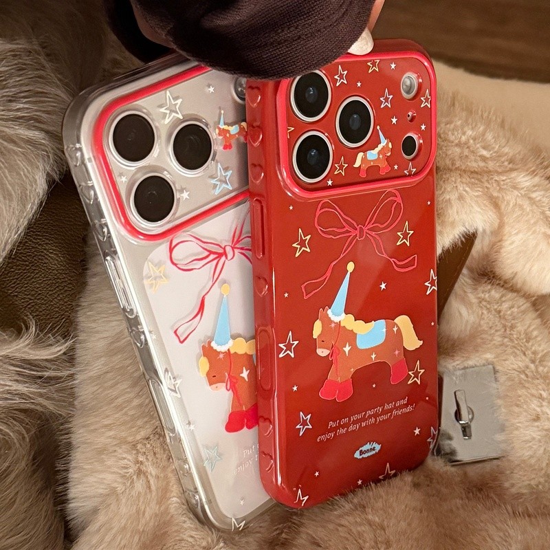 Horse Star Knot Maple Red Glossy TPU Camera Lens Case cho iPhone 17 16 Pro Max Soft Case cho 15 14 1