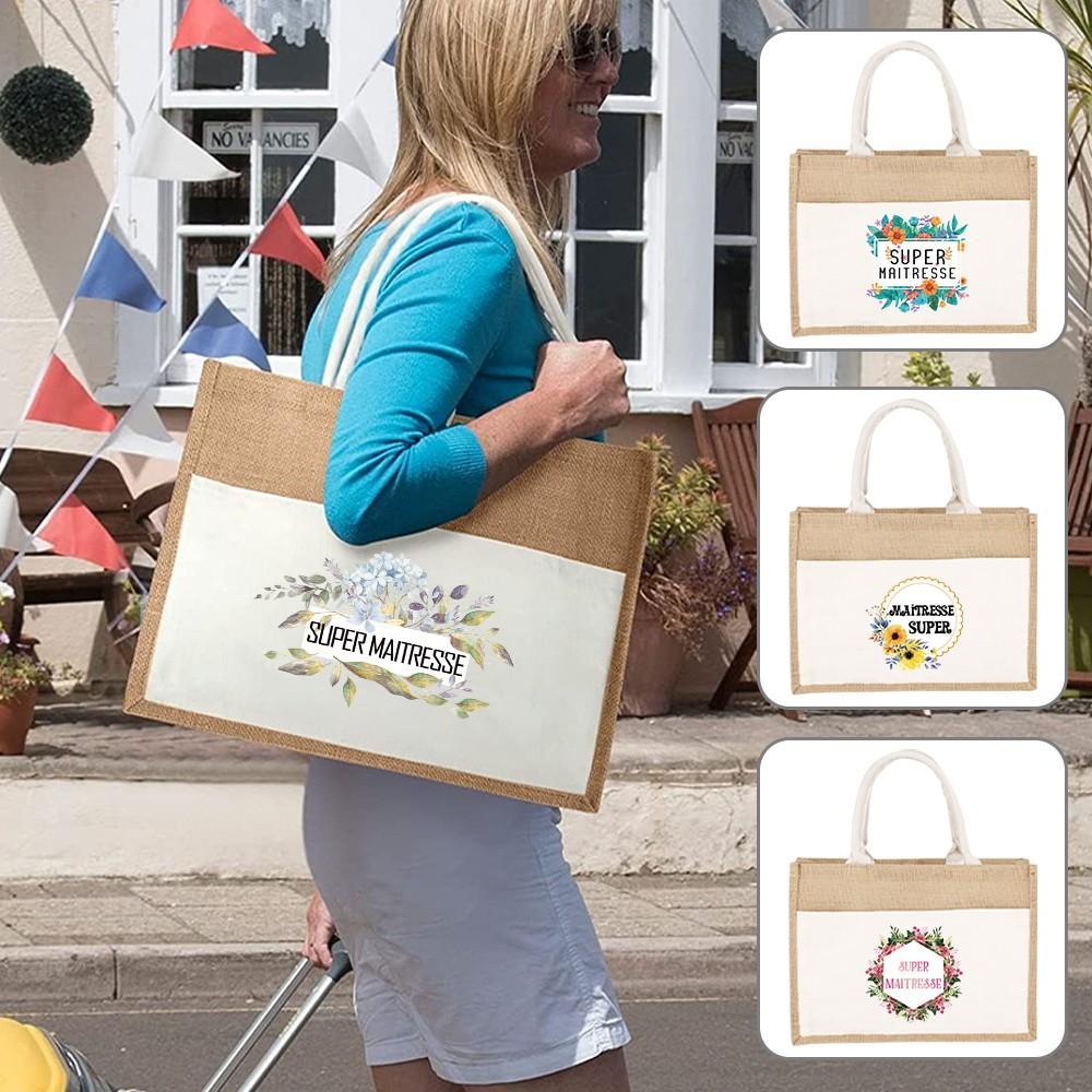Jute Bag Handbag Linen Shoulder Bag Sacks Jute Imitation Sacks Women Shopping Bags Tote Laminated Ba