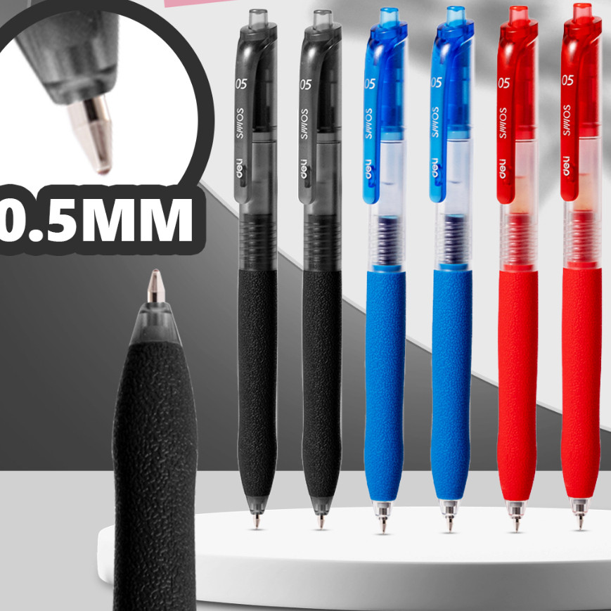(Combo 5 cây) Bút Gel Siêu Trơn 0.5 mm - Deli EG075 Smos, Bút gel 3 màu mực Xanh/ Đỏ/ Đen