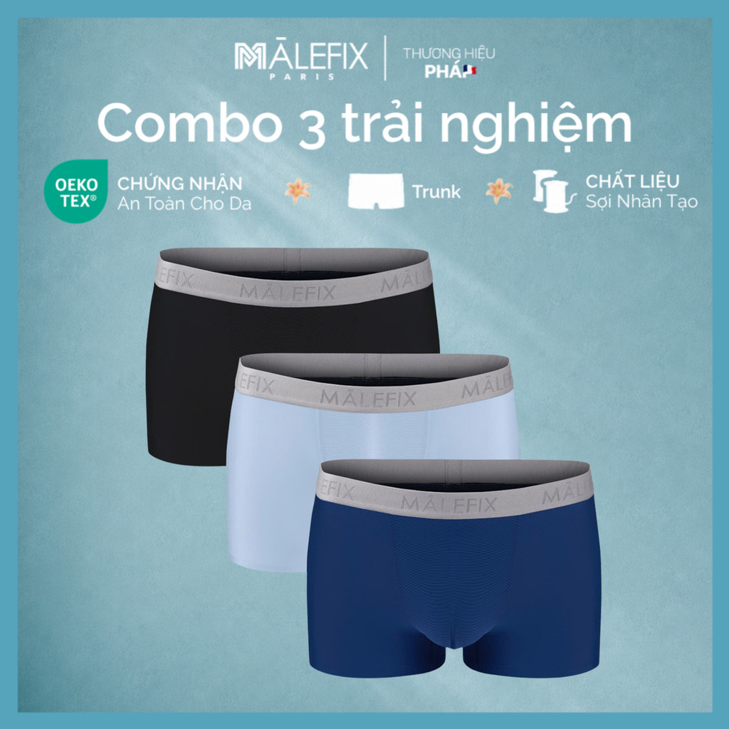 COMBO 3 Quần lót nam Trunk vải lụa băng mỏng thoáng khí - chuẩn an toàn OEKO-TEX | MALEFIX MB009
