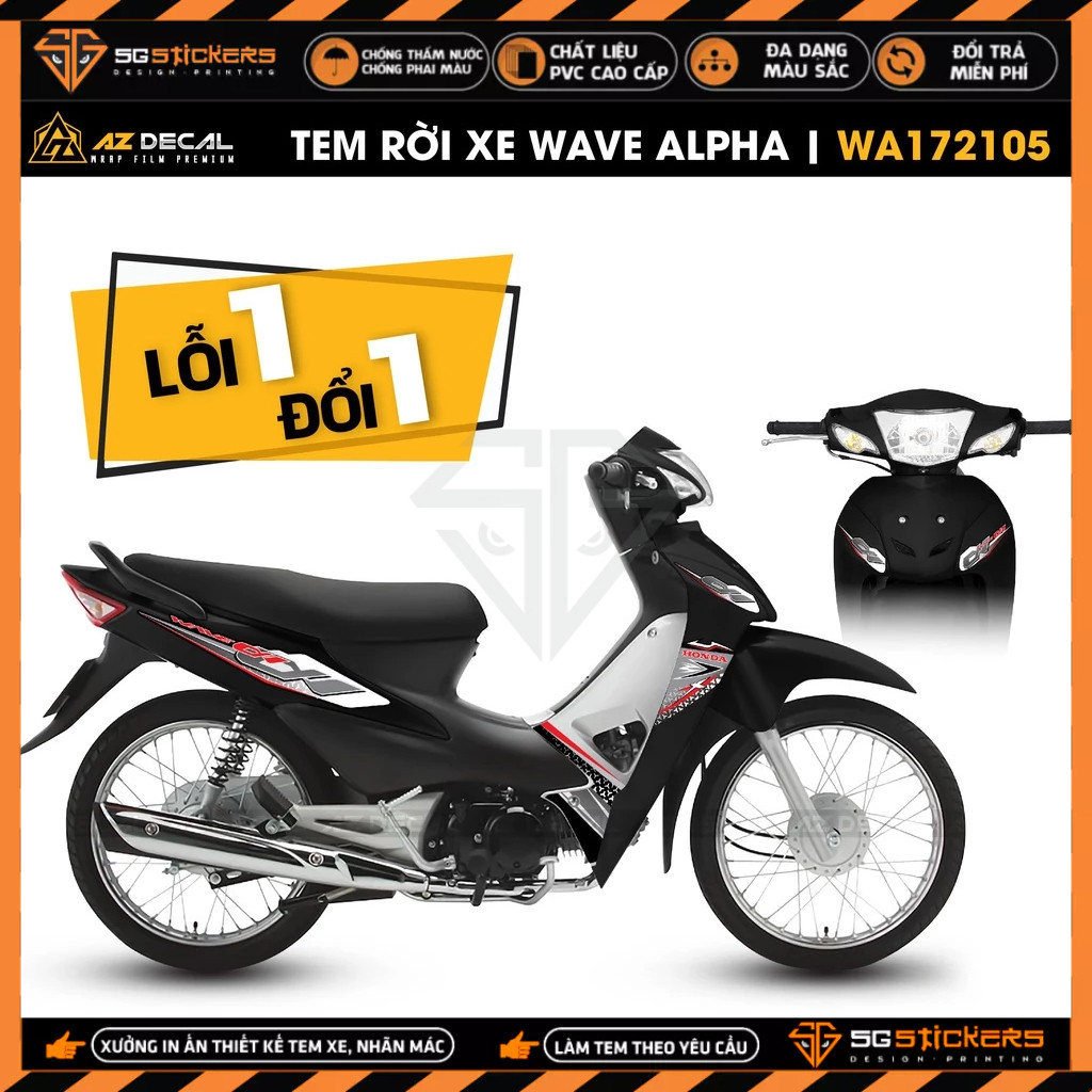 Tem Wave A 100 110cc Thiết Kế Pattern | WA05 | Team Decal Hình Dán Rời Xe Máy Wave Alpha 2006 2016 2