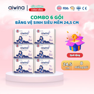   Combo 6 gói  Băng vệ sinh siêu mềm ban ngày AIWINA  24.5cm gói 8 miếng  