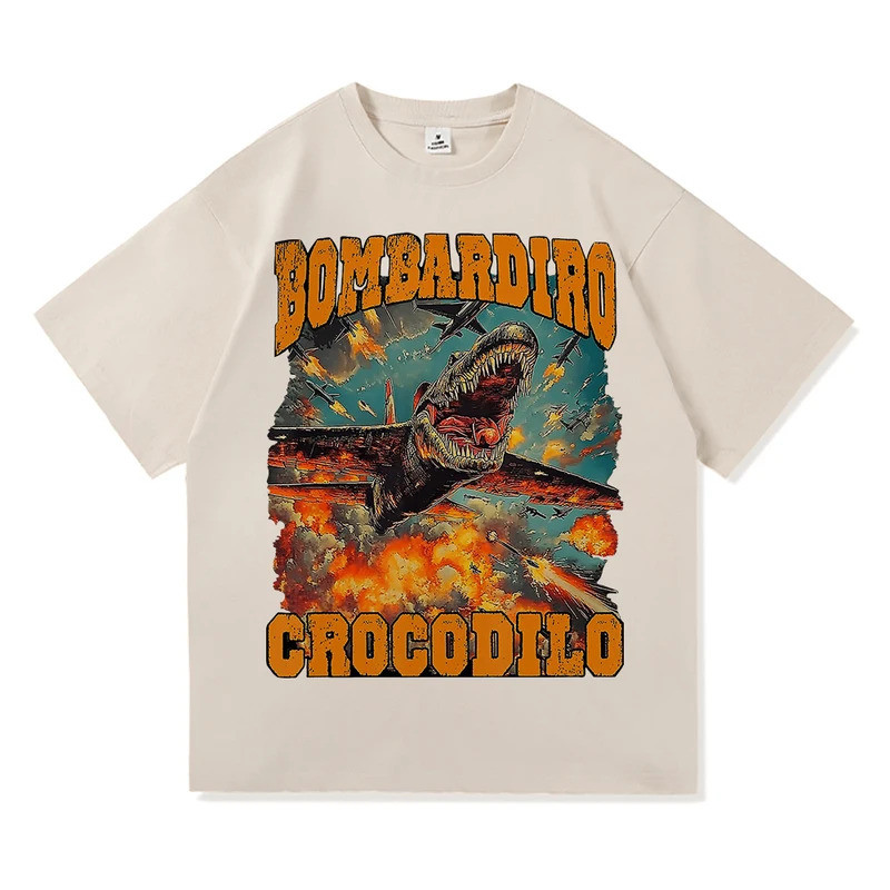 Bombardier Crocodillo Áo Nam Vintage Ngộ nghĩnh Ý Brainrot Meme Áo Thun Mát Brr Br Patapim Tralalero