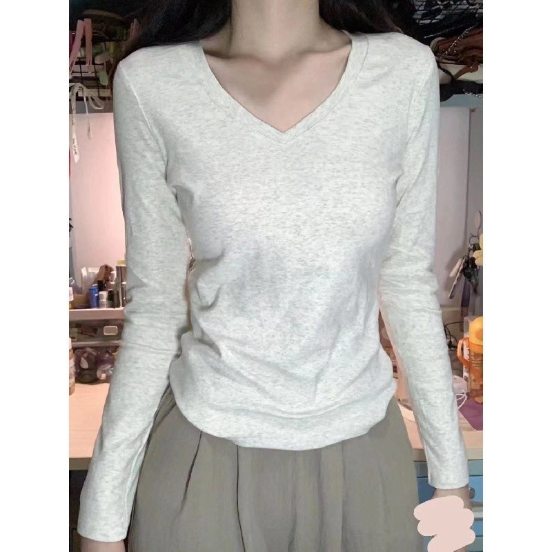 【100% cotton 】Áo baby tee Áo thun dài tay cổ chữ V thời trang mùa hè thu dành cho nữ | BigBuy360 - bigbuy360.vn