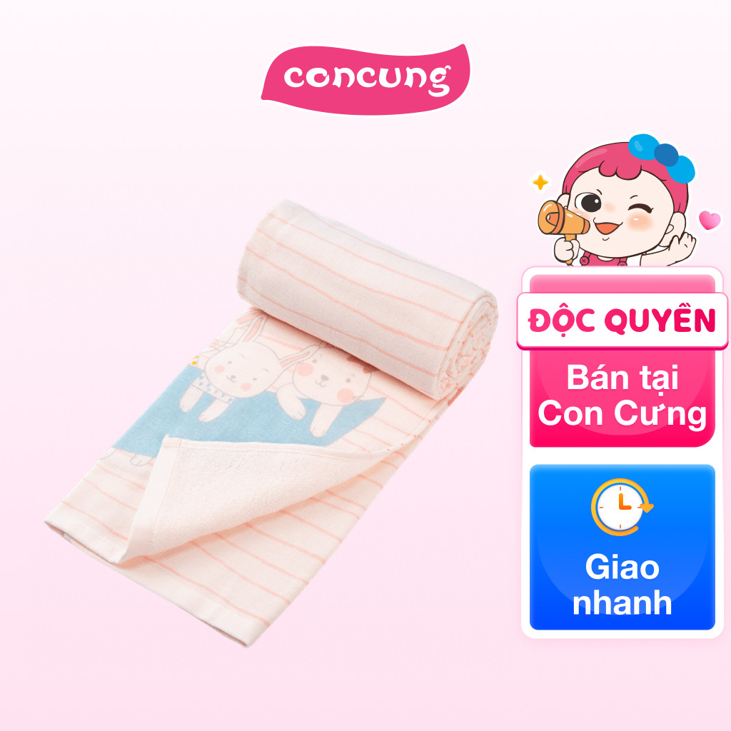 Khăn tắm trẻ em Cotton Thỏ và bạn Animo BM9T (60x120cm,Hồng)