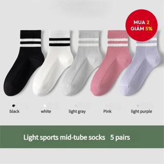 Bộ 5 đôi tất thể thao nữ - Tất giữa sọc cho phòng gym và chạy bộ
