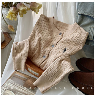 Pony Thêu Xoắn Dệt Kim Cardigan Nữ Thu Đông Retro Cổ Tròn Mồ Hôi