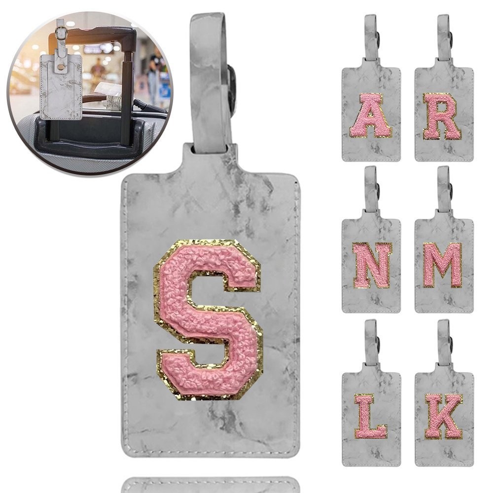 Thẻ hành lý chống mất màu xám Thẻ hải quan có thể nạp lại Thẻ thêu màu hồng Dòng in chữ