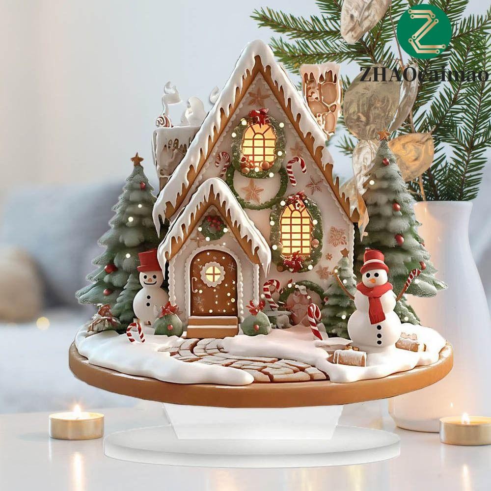 ZHAOcaimao ZHAOCAIMAO Xmas Magic House Tượng, Tượng Ngôi Nhà Tuyết Giáng Sinh Acrylic 2D, Sáng Tạo N