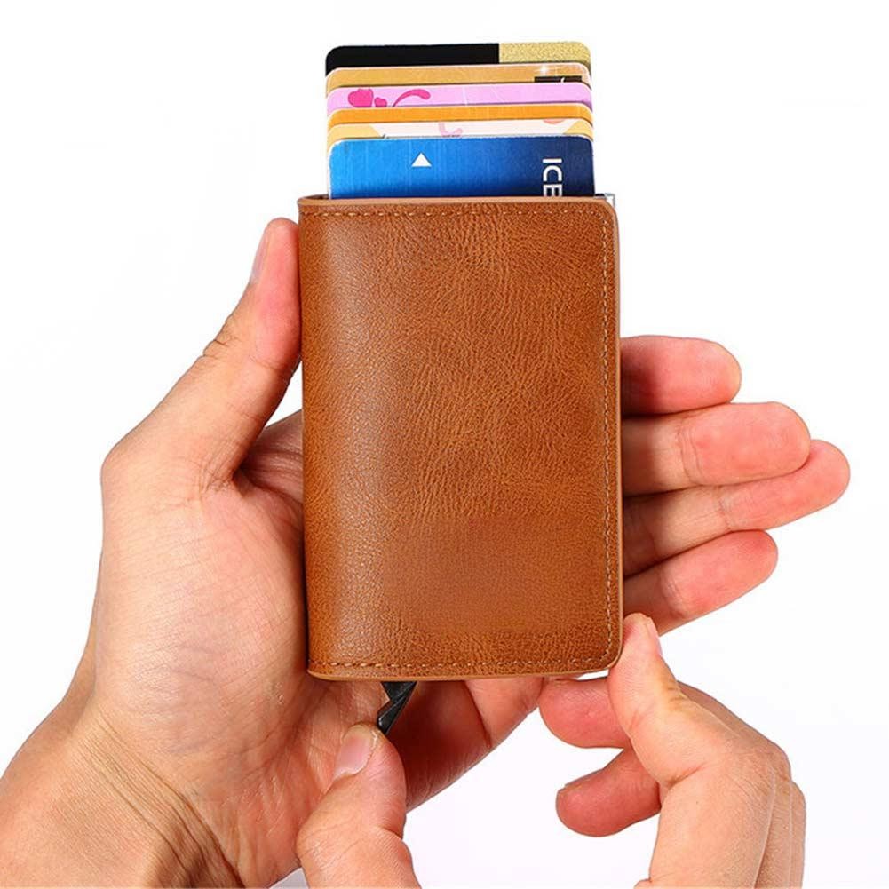 RFID Chặn Chống Trộm ID Thẻ Tín Dụng Ví Nhôm Mỏng Da PU Túi Dompet Lelaki