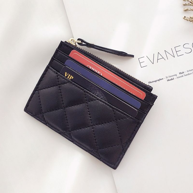 Ví ngắn họa tiết da cừu mềm Chanel Style Diamond 0 Dây kéo siêu mỏng Ví đựng tiền xu Mini dành cho n