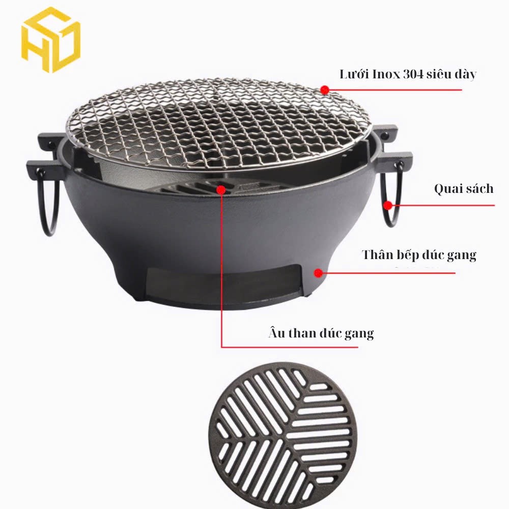 Bếp Nướng Than Đúc Gang 26cm Phong Cách Nambu Tekki Nhật Bản – Bộ Bếp Nướng Siêu Bền