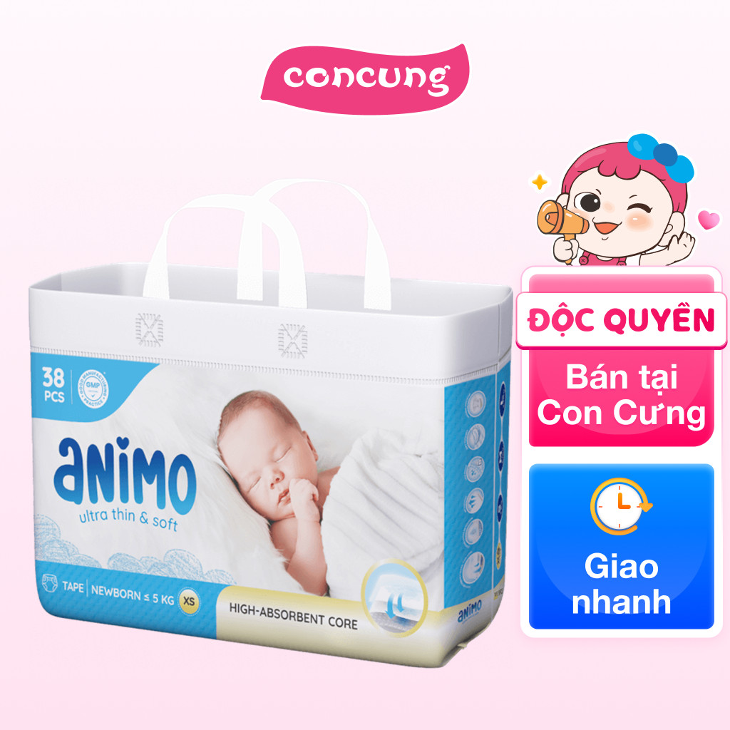 Tã dán Animo Siêu Mềm Thoáng (XS, 38 miếng) - Con Cưng