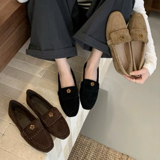   HÀNG SẴN  Giày loafer mũi tròn da lộn hoa trà đế cao su dẻo Bst thu đông 2025 mã 5593-9 