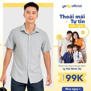 Áo sơ mi nam YODY cộc tay có túi ốp ngực vải Cafe Melange không bám mùi, thấm hút nhanh khô dáng regular fit SCM7015