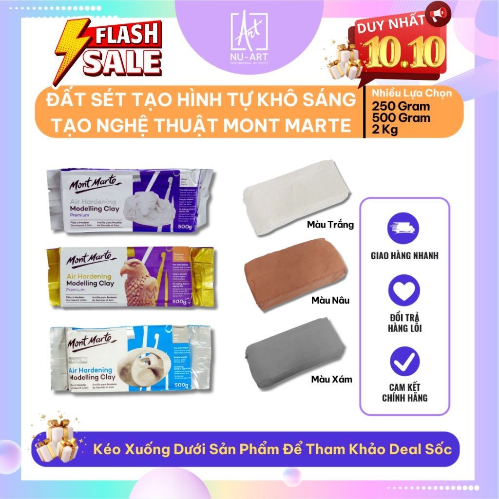  Đất Sét Tự Khô Sáng Tạo Tạo Hình Điêu Khắc Handmade DIY Mont Marte - Bịch 250 500 2000 gram 