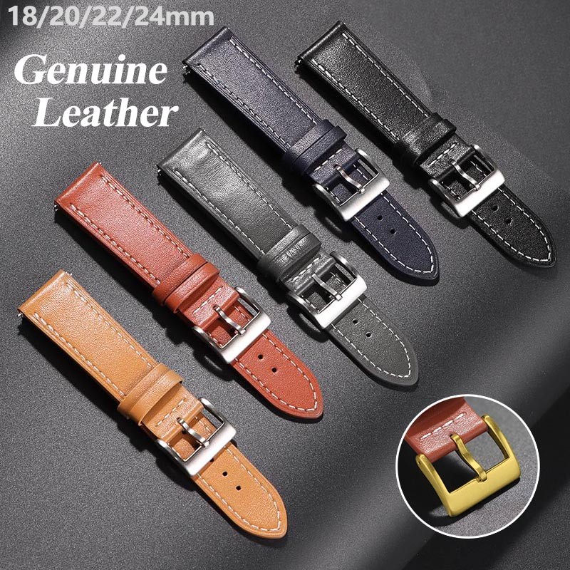 Dây đeo đồng hồ da bò có khóa vàng 18 / 20 / 22 / 24mm Vintage Retro Da bò Dây đeo đồng hồ 18mm 20mm