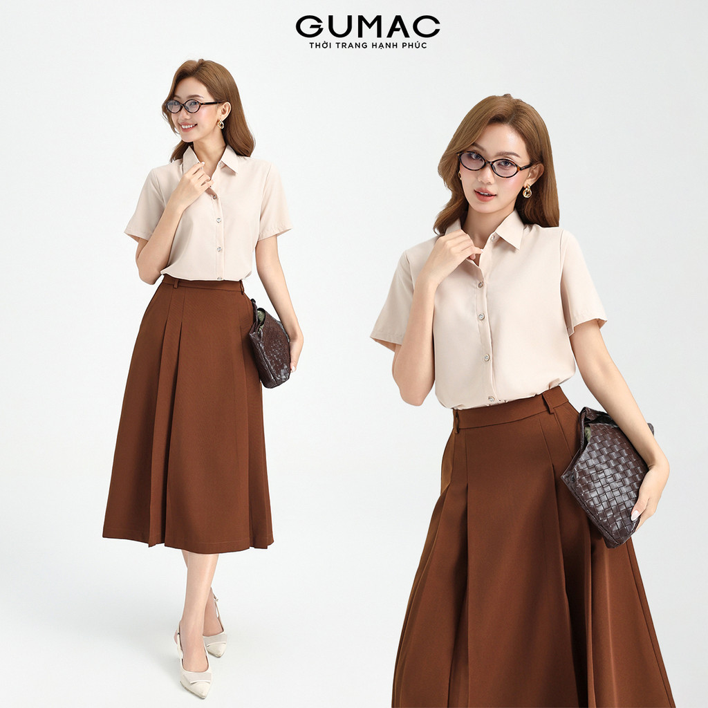 Áo Sơ Mi Nữ GUMAC Áo Kiểu Công Sở Tay Ngắn Trơn Basic Chất Lụa Mango Mềm Mịn Cao Cấp BAE00002